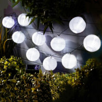 Szolár lampion fényfüzér - 10 db fehér lampion, hidegfehér LED - 3,7 m