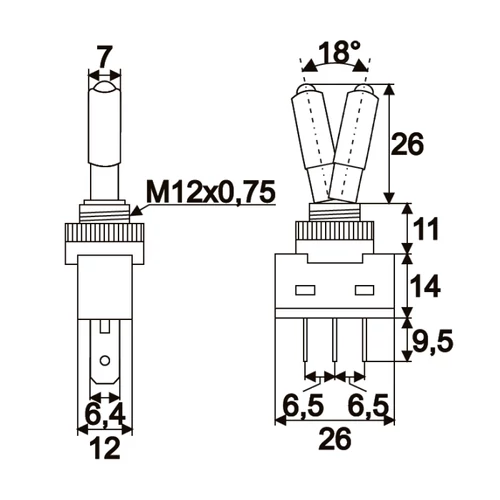 Karos kapcsoló 20 A - 12 V DC ON - OFF  LED-del