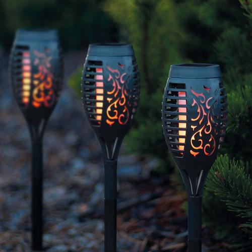 Lángokat imitáló szolár LED lámpa - 4 db - fekete - műanyag - 390 x 75 mm