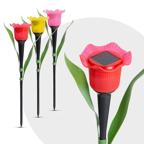 LED-es szolár tulipánlámpa - sárga / piros / rózsaszín - 31 cm