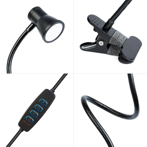 Flexibilis asztali lámpa - csipeszes - USB - állítható fényerő és színhőmérséklet - LED - fém