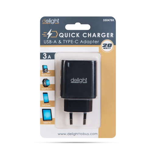 Hálózati USB-A és USB Type-C aljzat - gyorstöltő PD20W 5V 3A adapter