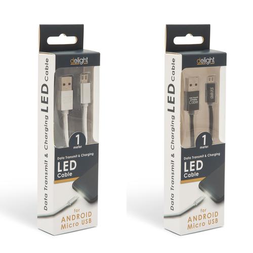 Adatkábel - MicroUSB LED fénnyel 1 m