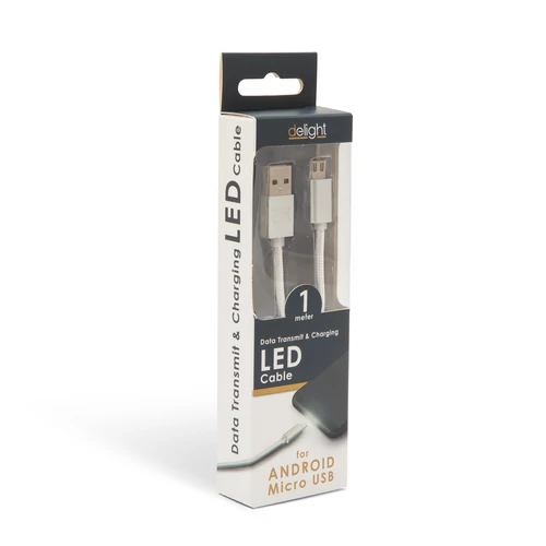Adatkábel - MicroUSB LED fénnyel 1 m