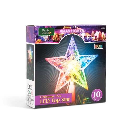 Karácsonyi LED-es csillag csúcsdísz - 10 LED - 15 cm - RGB