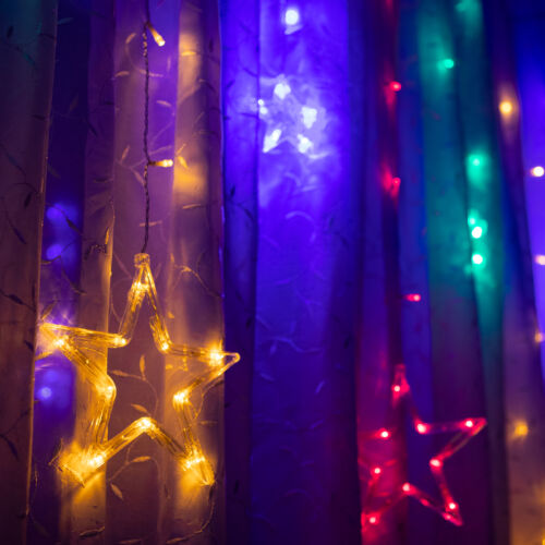 Karácsonyi LED fényfüzér - csillagok - multicolor - 6 nagy, 6 kicsi - 3 x 1 m